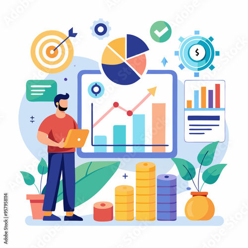 business financial plan market concept, performance of profit growth on 2024, education trend up finance on growth graph money revenue, Businessman analyzes profitability 