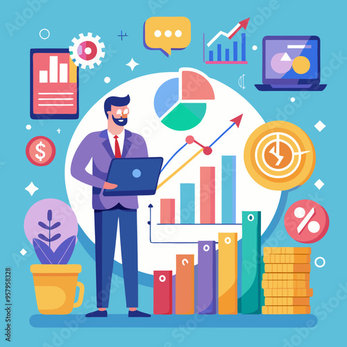 business financial plan market concept, performance of profit growth on 2024, education trend up finance on growth graph money revenue, Businessman analyzes profitability 