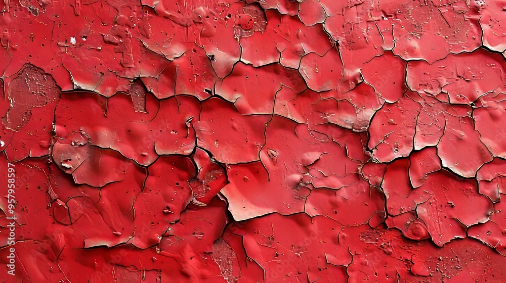 Close-up of Cracked and Peeling Red Paint on a Surface