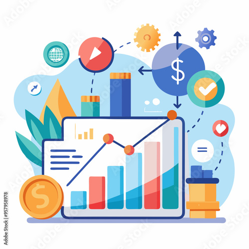 business financial plan market concept, performance of profit growth on 2024, education trend up finance on growth graph money revenue, Businessman analyzes profitability 