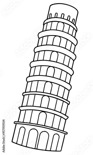 leaning tower of pisa black and white vector silhouette design set - italian landmark monochrome outline