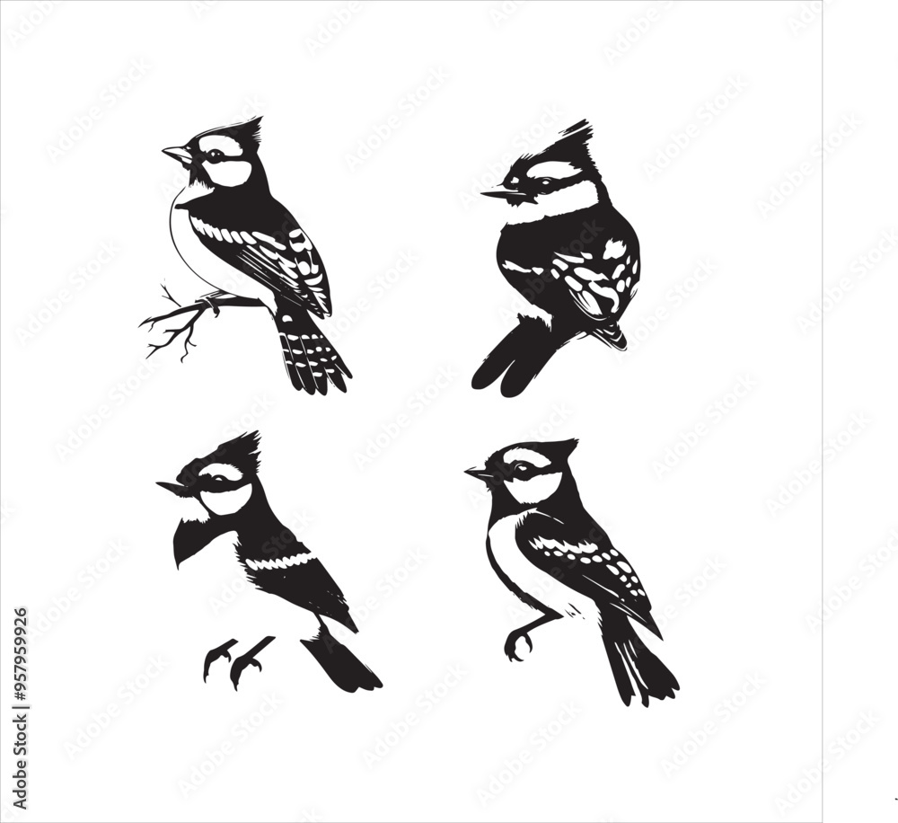 Fototapeta premium bird, vector, branch, animal, illustration, nature, tree, birds, silhouette, design, art, winter, cute, wildlife, cartoon, crow, beak, black, flower, spring, bullfinch, drawing, leaf, wing, wild