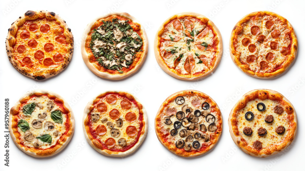 A delicious pizza topped with mushrooms, mozzarella cheese, peppers, tomatoes, and olives, presented against a clean white background. A delicious pizza topped with mushrooms, mozzarella cheese, peppers, tomatoes, and olives, presented against a clean white background.