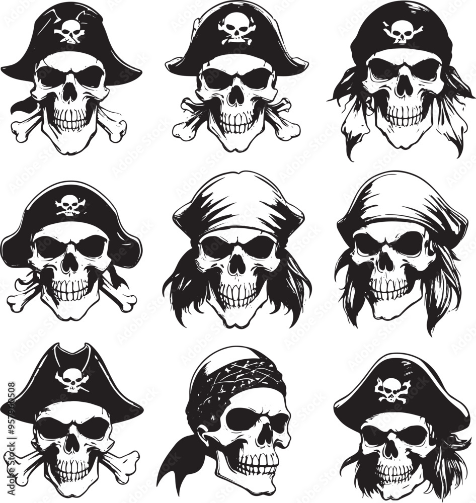 Fototapeta premium Dark and Detailed Skull Silhouette Art in Black and White Digital Format 
