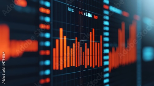 Futuristic Business Forecasting in Virtual Market Trends 3D Illustration with Copy Space, Selective Focus, and Ultra HD Detail