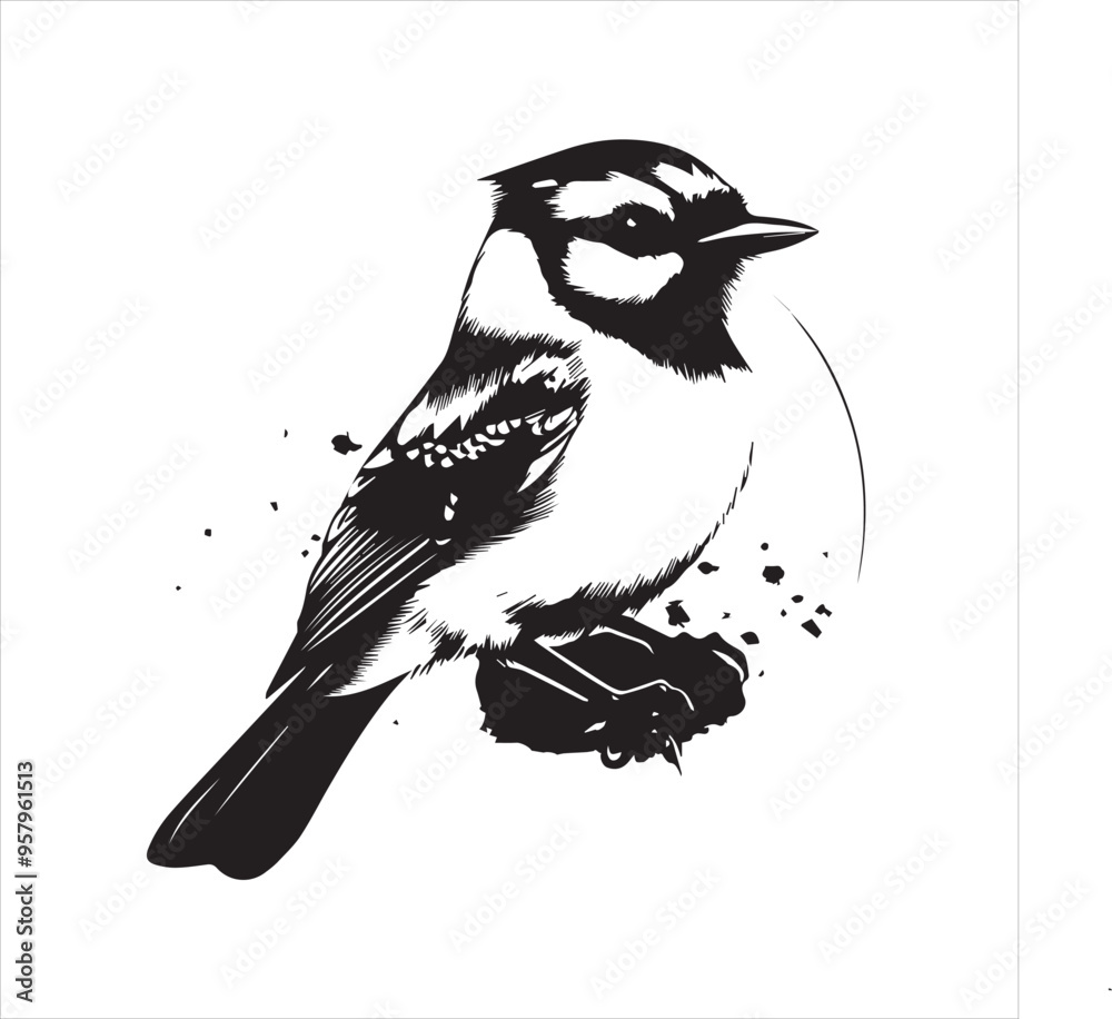 Obraz premium bird, vector, branch, animal, illustration, nature, tree, birds, silhouette, design, art, winter, cute, wildlife, cartoon, crow, beak, black, flower, spring, bullfinch, drawing, leaf, wing, wild