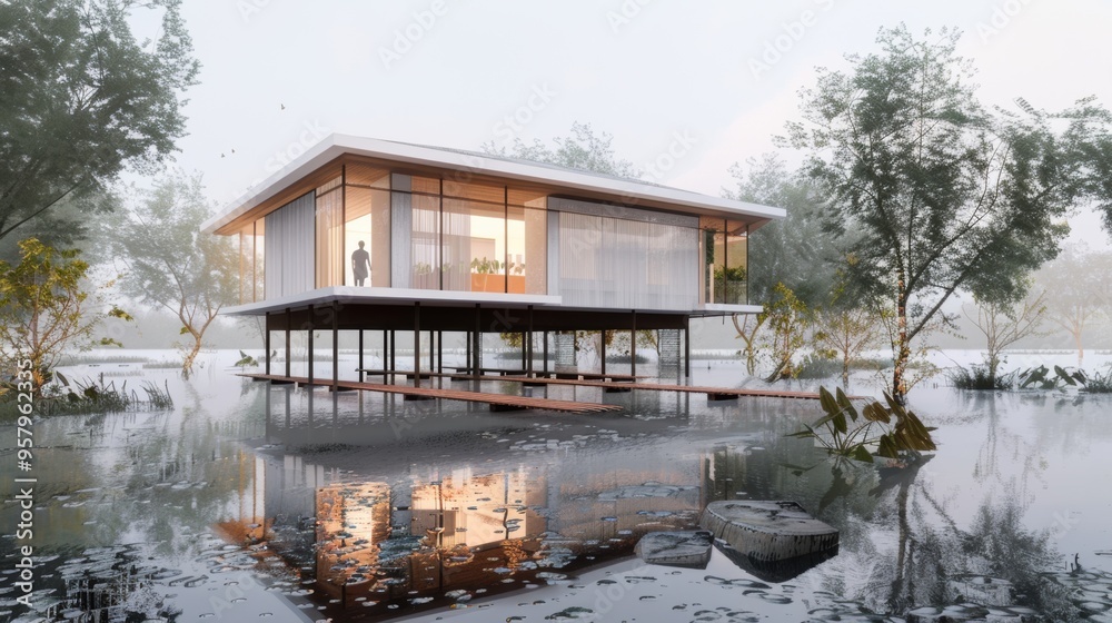 Elegant Floating Lakeside Retreat with Panoramic Views and Tranquil Atmosphere Elegant Floating Lakeside Retreat with Panoramic Views and Tranquil Atmosphere