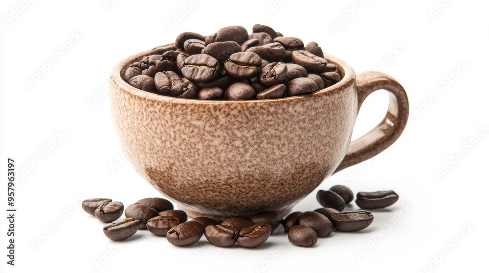 Fototapeta premium Full cup of coffee beans. Large roasted coffee beans