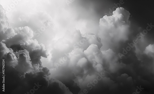 Black and gray storm clouds with a foggy background. Cloudy sky with dark gray clouds in the bottom of the picture