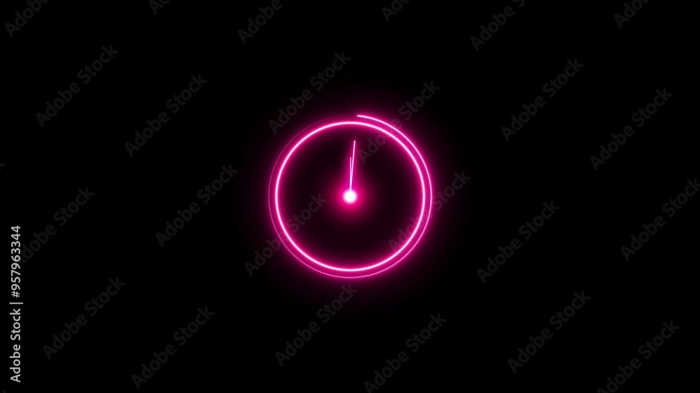 Analog glowing clock animation , 12 hour loop.alarm clock circle timer animated sign symbol on black background Analog glowing clock animation , 12 hour loop.alarm clock circle timer animated sign symbol on black background