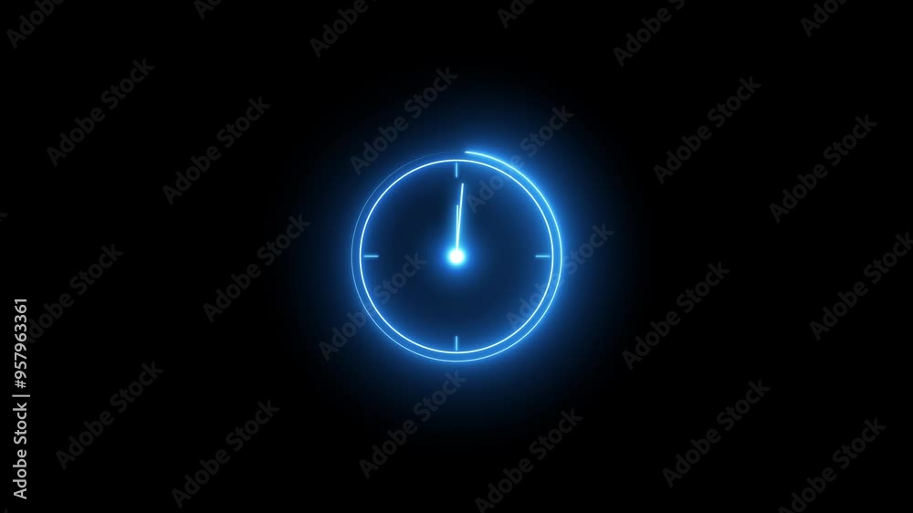 Analog glowing clock animation , 12 hour loop.alarm clock circle timer animated sign symbol on black background Analog glowing clock animation , 12 hour loop.alarm clock circle timer animated sign symbol on black background