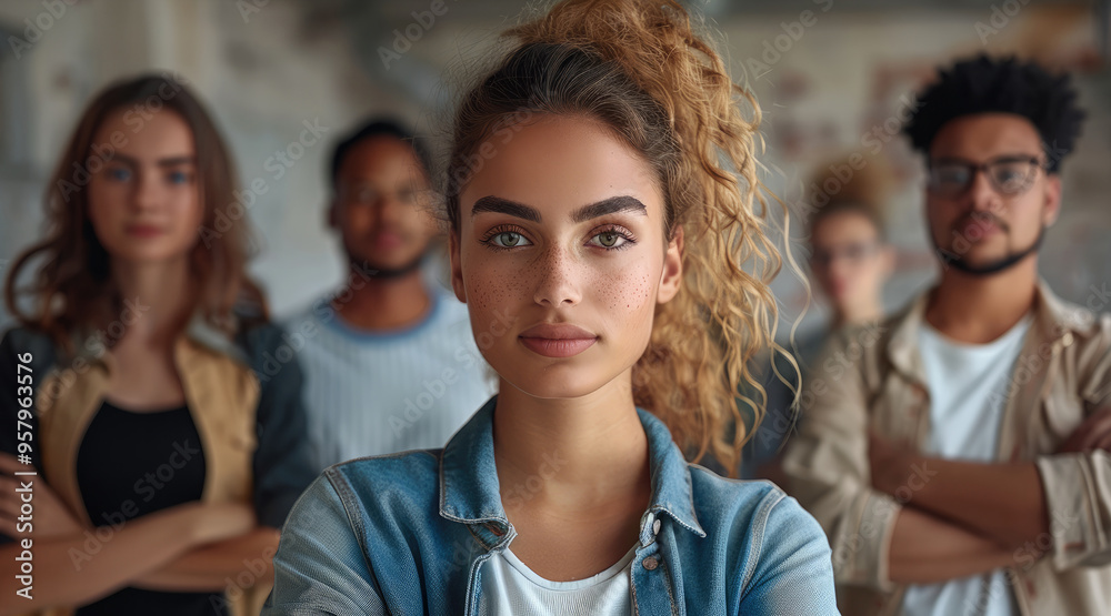 Diverse millennial business team with crossed arms, confident and collaborative. Generative AI. Diverse millennial business team with crossed arms, confident and collaborative. Generative AI.