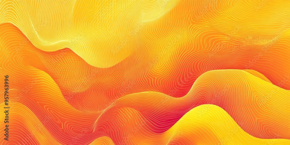 Line art illustration featuring an abstract gradient background in orange and yellow hues complemented by a wavy design