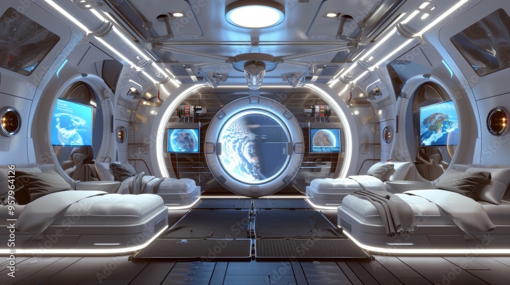 Fototapeta premium Futuristic Interior Design of Spacecraft Cabin for Space and Luxury Space Travel