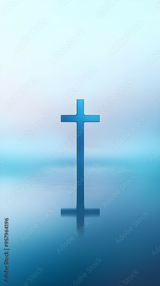 Cross of Jesus: A minimalistic, contemporary depiction of the Cross. Amidst Sorrowful blue foggy and misty. Cross of Jesus: A minimalistic, contemporary depiction of the Cross. Amidst Sorrowful blue foggy and misty.
