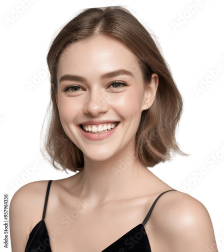 portrait of a woman short hair black shirt isolated on transparent background