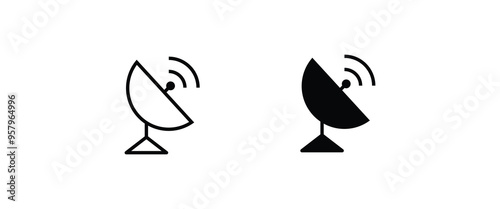 dish antenna satellite Radar icons, Antenna dish icon, Radar satellite dish,  line and flat icons set, editable stroke isolated on white, linear vector outline illustration, symbol logo design style