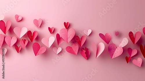 Pink and Red Paper Hearts on a Pink Background