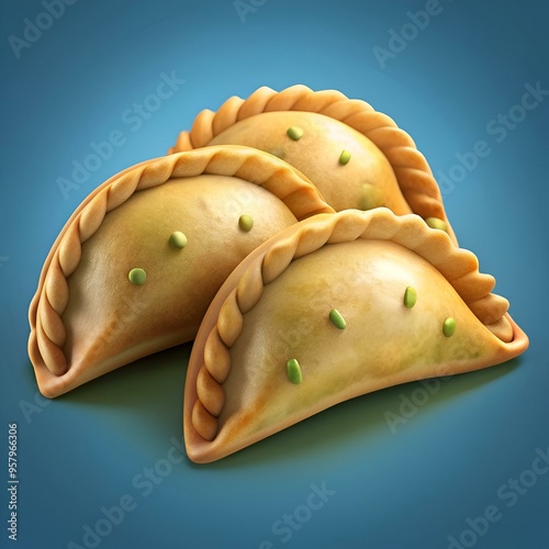 Delicious 3D rendered empanadas. perfect for food blogs. recipe websites. and social media posts.