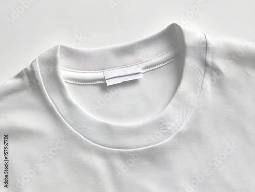 A white t-shirt with a white label on the back of it photo