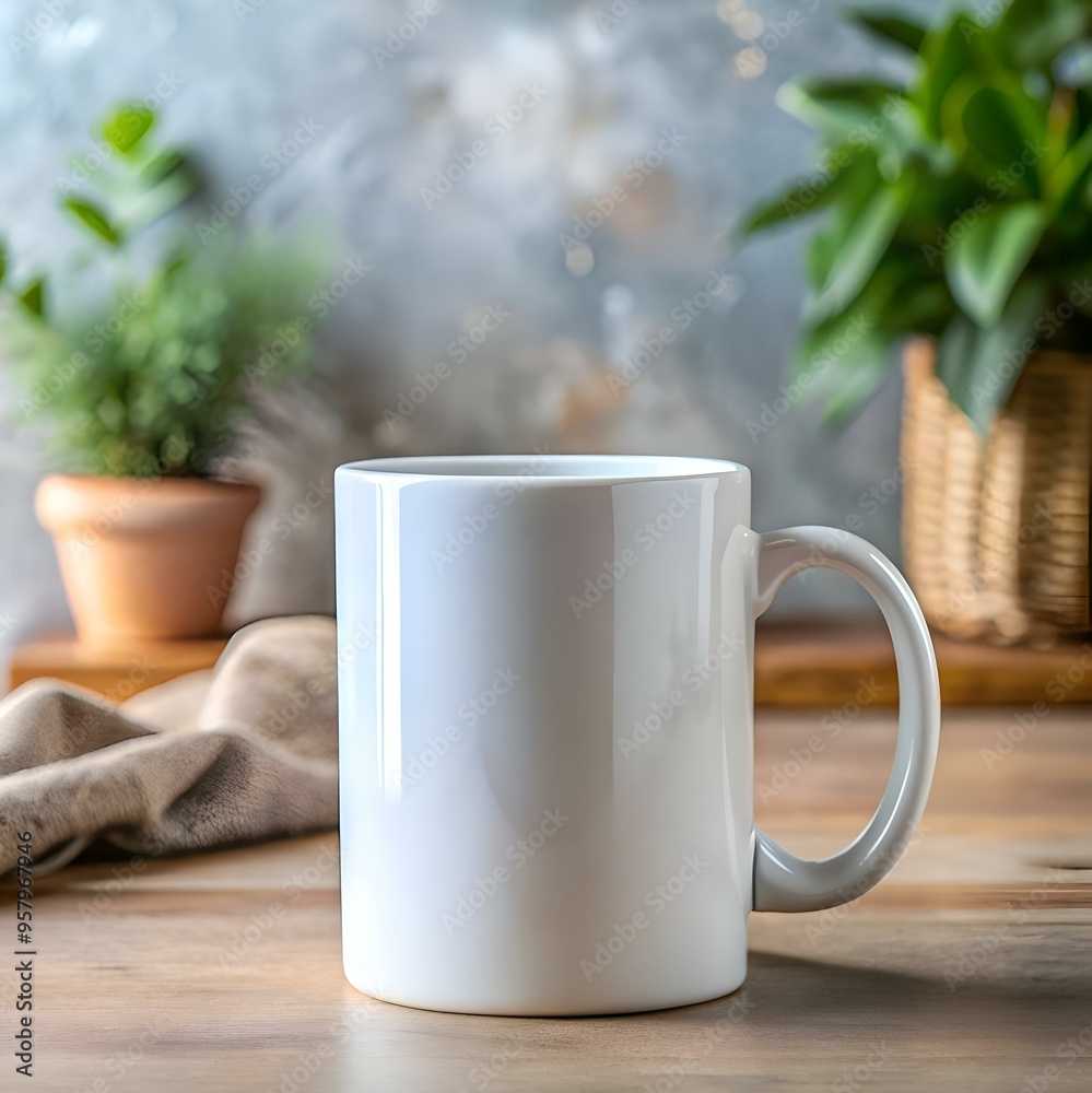 A pristine white coffee mug. perfect for showcasing your design. sits on a rustic wooden table with natural light. A pristine white coffee mug. perfect for showcasing your design. sits on a rustic wooden table with natural light.