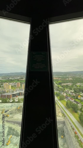 Spinning panoramic restaurant in city of Trondheim, Norway, time lapse view photo