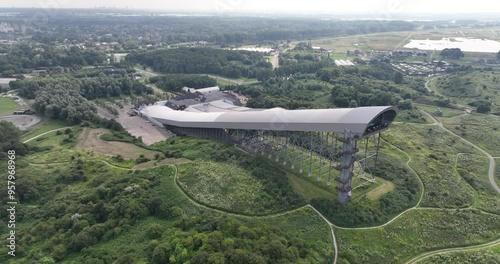 Indoor ski hall building exterioir. Zoetermeer, The Netherlands. Aerial drone video. photo