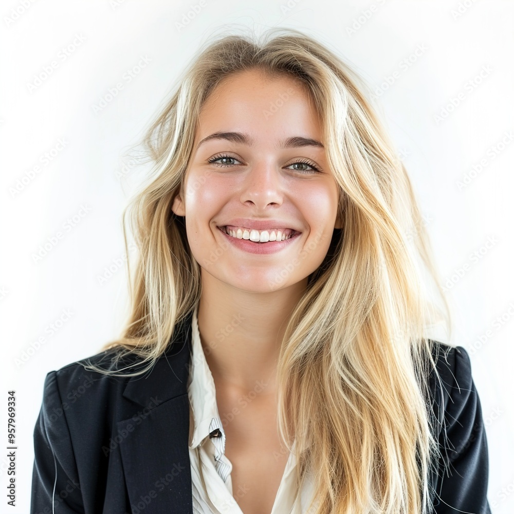 Beautiful blonde young woman wearing business clothes with a happy and cool smile on face Beautiful blonde young woman wearing business clothes with a happy and cool smile on face