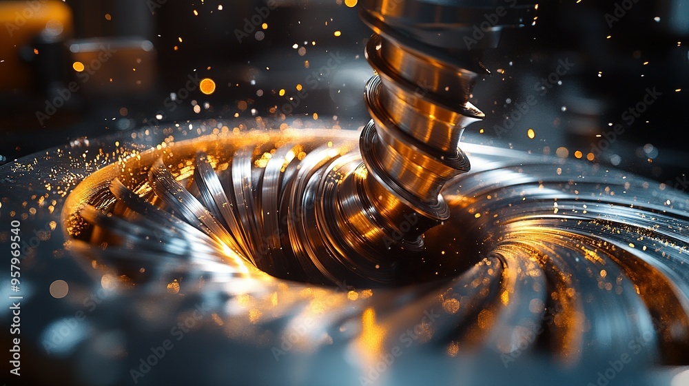 Close-up of a Metal Drill Bit Cutting Through Metal with Sparks Flying Close-up of a Metal Drill Bit Cutting Through Metal with Sparks Flying