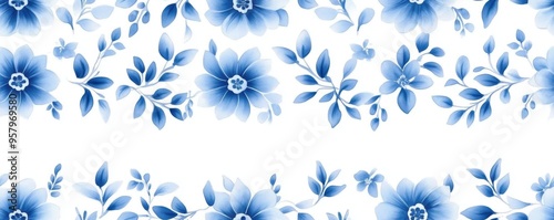 Blue boho medallions in an intricate ornamental pattern, rendered in watercolor style, create a seamless design on a white background.