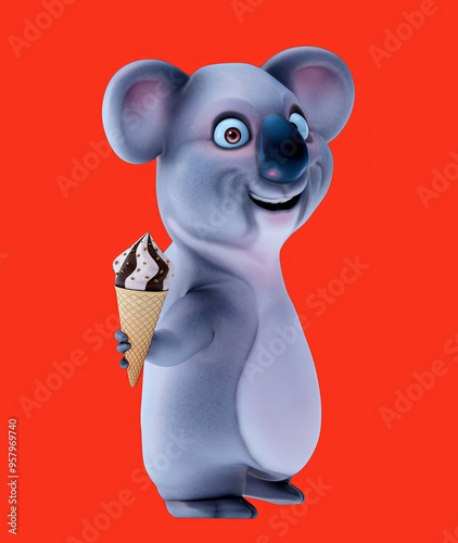 Photography Fun 3D cartoon koala with an ice cream