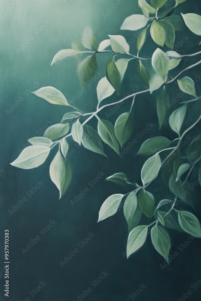 Oil painting depicting a Euonymus plant species Oil painting depicting a Euonymus plant species