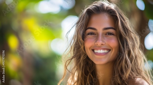 Smiling woman looking at the camera. A friendly and approachable image often used in lifestyle, travel, or fashion content