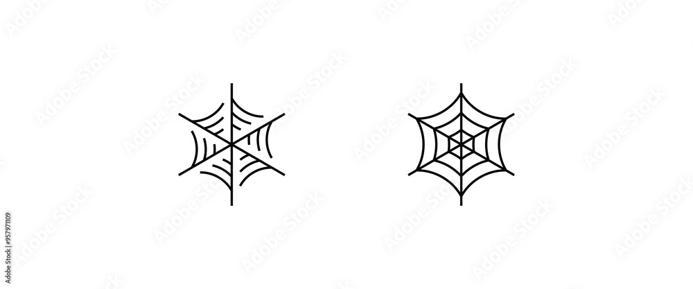 Spider web network, cobweb . Webs line and flat icons set, editable stroke isolated on white, linear vector outline illustration, symbol logo design style Spider web network, cobweb . Webs line and flat icons set, editable stroke isolated on white, linear vector outline illustration, symbol logo design style