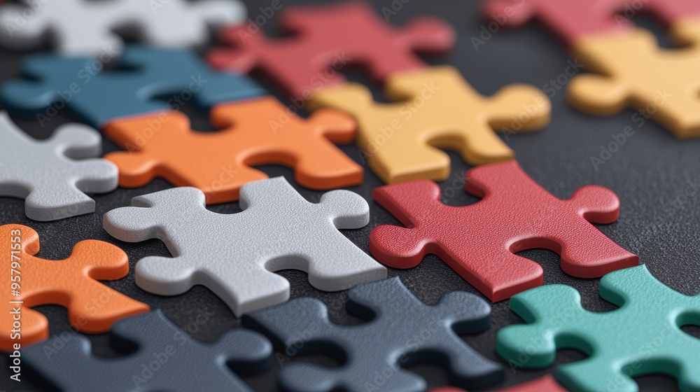 Unified Corporate Team Building Puzzle Concept in - Copy Space for Text, Selective Focus, Unified Corporate Team Building Puzzle Concept in - Copy Space for Text, Selective Focus,