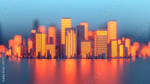 Illuminated Corporate Branding in Cityscape - with Copy Space, Selective Focus,