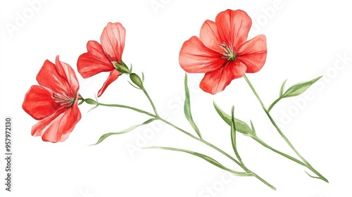 Stunning Watercolor Illustration of Vibrant Red Flowers for Floral Decor and Nature Enthusiasts