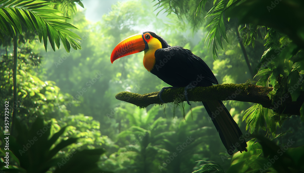 toucan on a branch in the forest toucan on a branch in the forest