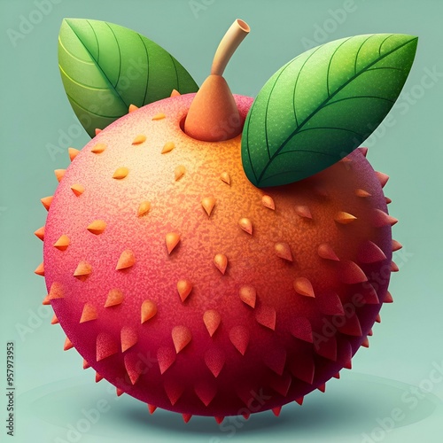 A vibrant 3D illustration of a Quararibea fruit. showcasing its unique spiky texture and rich. red color. photo