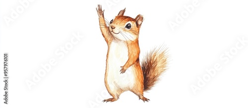 Charming Watercolor Illustration of a Playful Squirrel Waving Hello