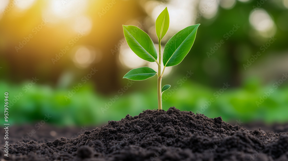 Young Plant Sprouting in Sunlit Soil Young Plant Sprouting in Sunlit Soil