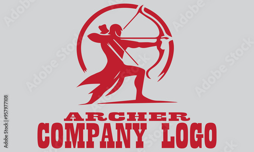 Red archer figure with bow and arrow, ready to shoot. Suitable for designs related to archery themes, suitable for vector, background, battle and medieval