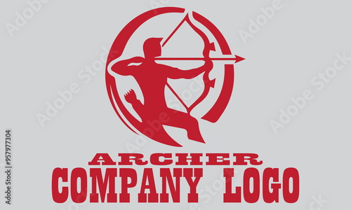 Red archer figure with bow and arrow, ready to shoot. Suitable for designs related to archery themes, suitable for vector, background, battle and medieval