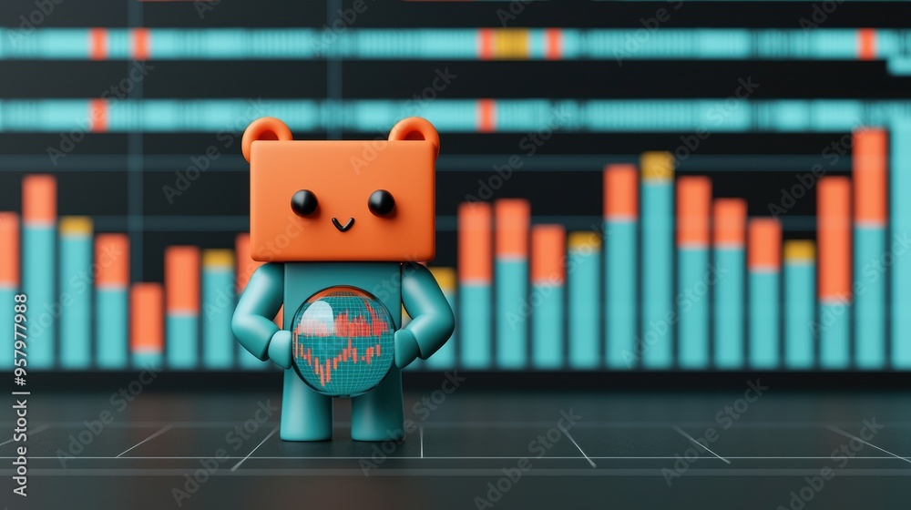 Obraz premium Financial Prediction Wizard Holding Crystal Ball with Market Charts in for Copy Space, Selective Focus on Foreground