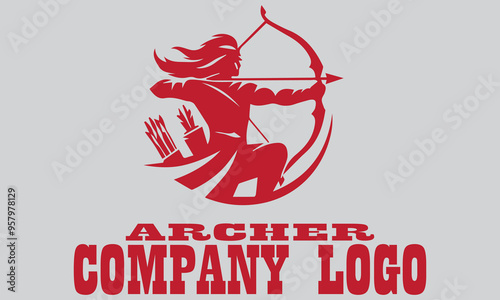 Red archer figure with bow and arrow, ready to shoot. Suitable for designs related to archery themes, suitable for vector, background, battle and medieval