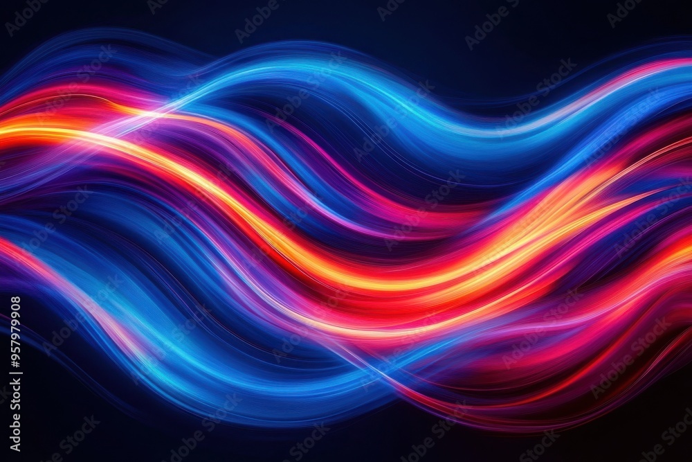 Dynamic colorful light waves flowing across a dark background Dynamic colorful light waves flowing across a dark background