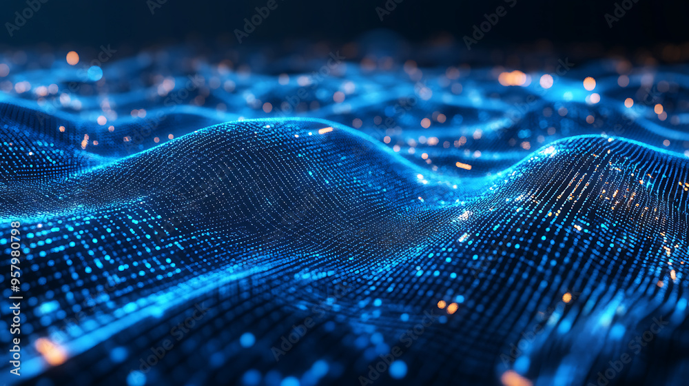 Complex Network of Glowing Data Points on Blue Futuristic Background Complex Network of Glowing Data Points on Blue Futuristic Background