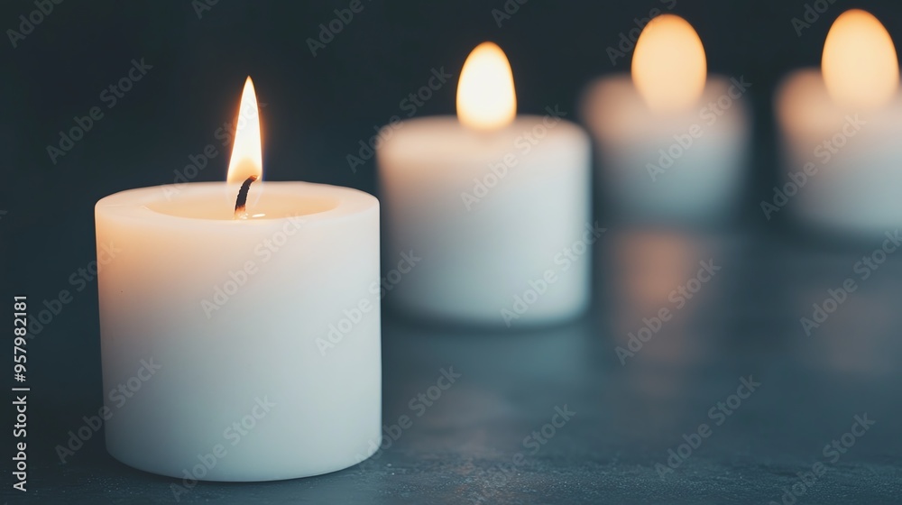 A serene arrangement of lit candles, creating a warm ambiance and peaceful atmosphere ideal for relaxation or meditation. A serene arrangement of lit candles, creating a warm ambiance and peaceful atmosphere ideal for relaxation or meditation.
