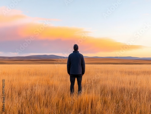 Person standing in an open field at sunrise, ready to embrace new possibilities