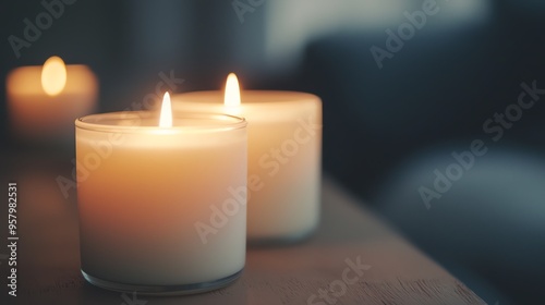 A serene close-up of lit candles capturing the warmth and ambiance of calm indoor settings, perfect for relaxation and meditation.